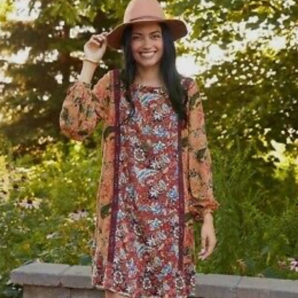 MATILDA JANE Lovely Menagerie Dress Orange & Burgundy Floral Shift - Picture 1 of 7